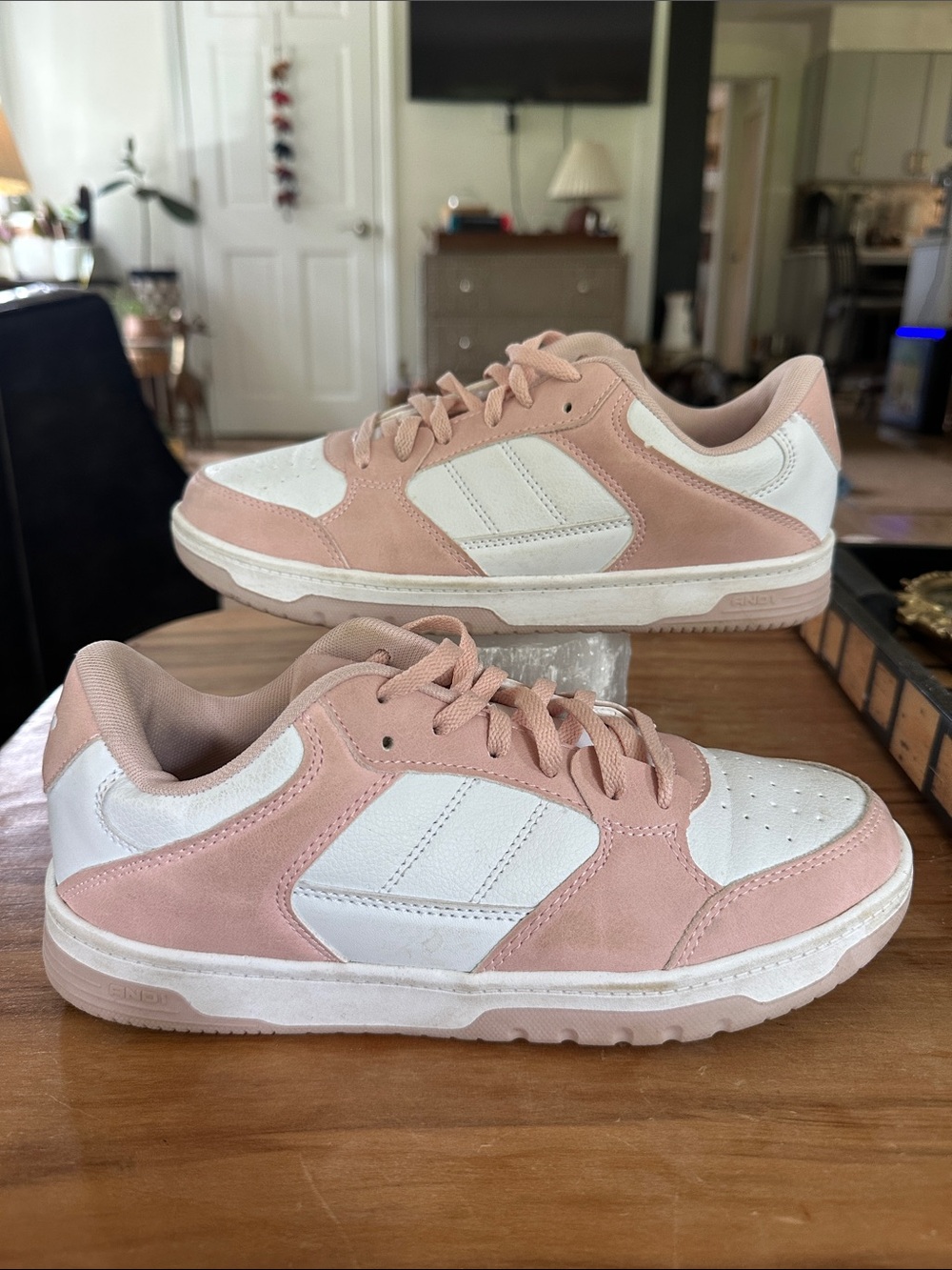 And1 White and Blush Pink Low-Top Skate Sneakers